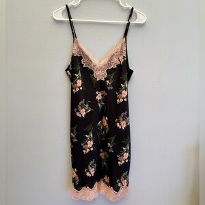 Black Floral Slip with Pink Lace Accents by INC, size M